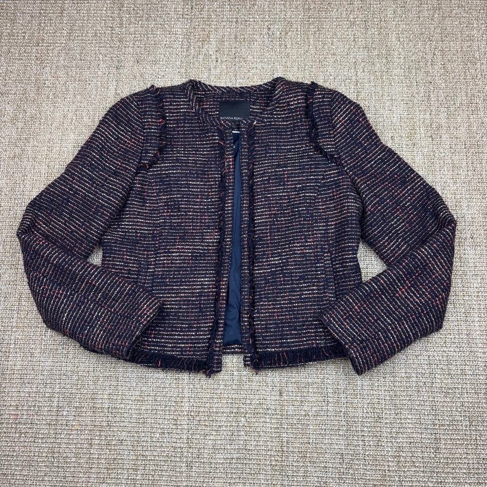 🖤✨ Banana Republic Tweed Fringe Jacket | Size 6 | Navy Multi
